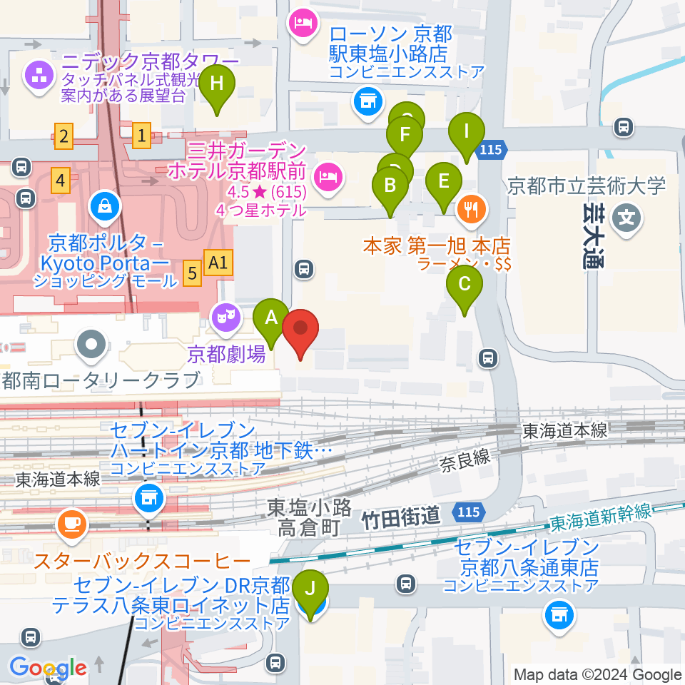 JEUGIA ミュージックサロン京都駅周辺の駐車場・コインパーキング一覧地図