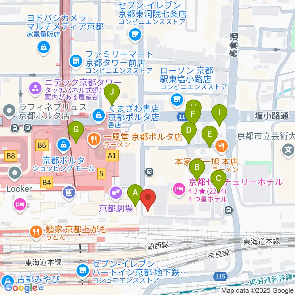 JEUGIA ミュージックサロン京都駅周辺の駐車場・コインパーキング一覧地図