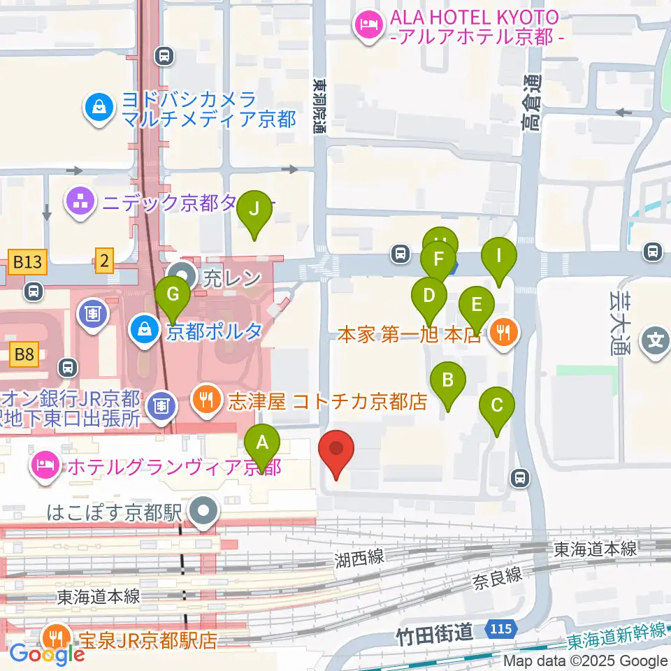 JEUGIA ミュージックサロン京都駅周辺の駐車場・コインパーキング一覧地図