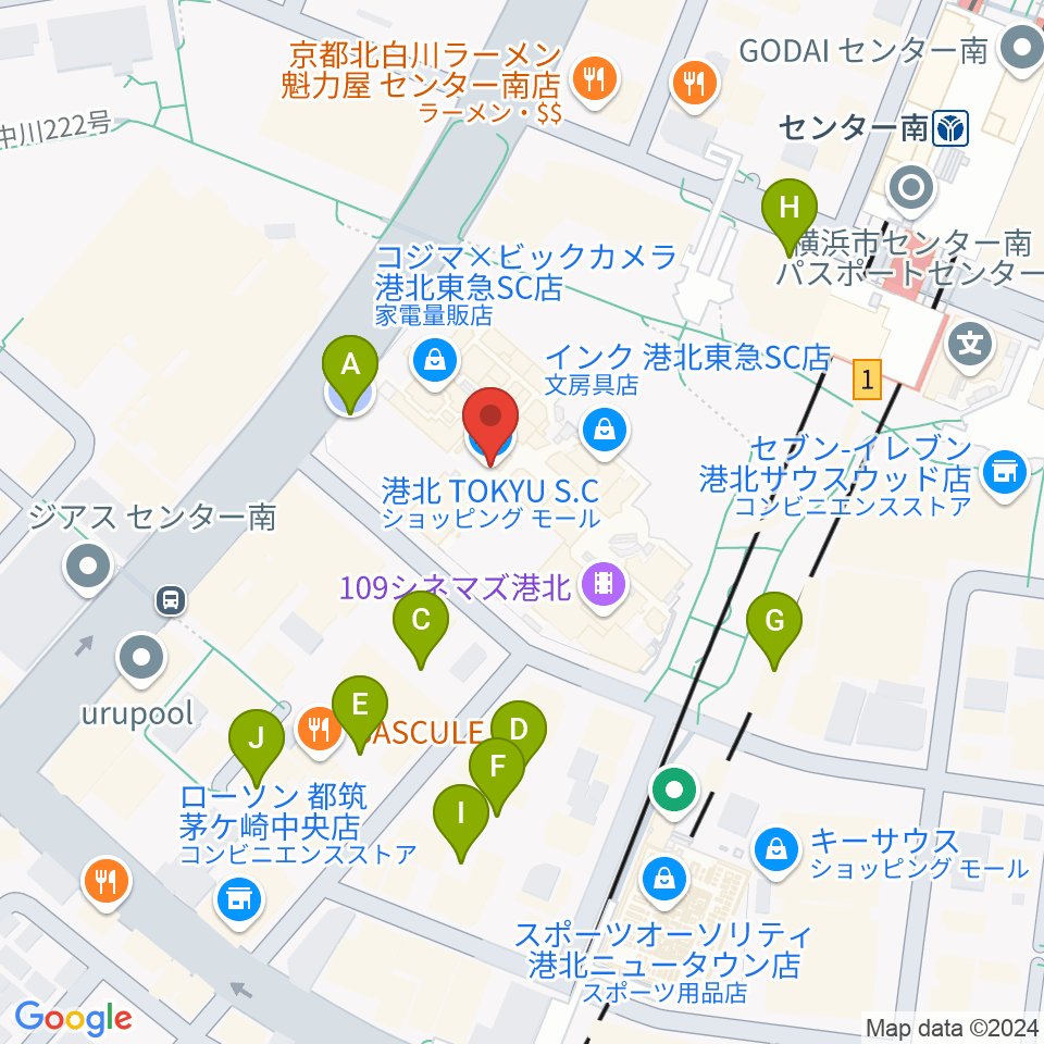 港北カルチャーセンター周辺の駐車場・コインパーキング一覧地図