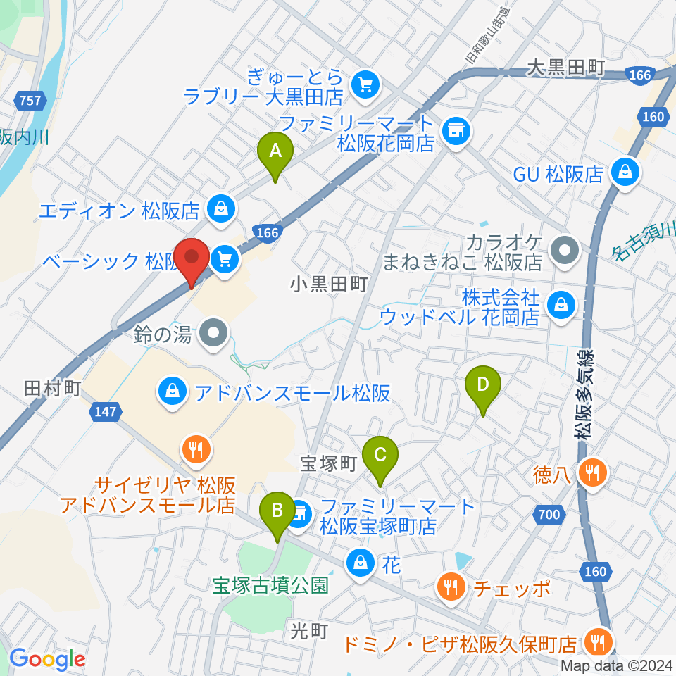 村井楽器 松阪店周辺の駐車場・コインパーキング一覧地図