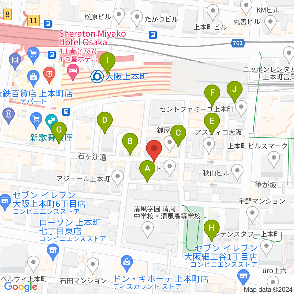 MUSICA VITA音楽教室 上本町校周辺の駐車場・コインパーキング一覧地図