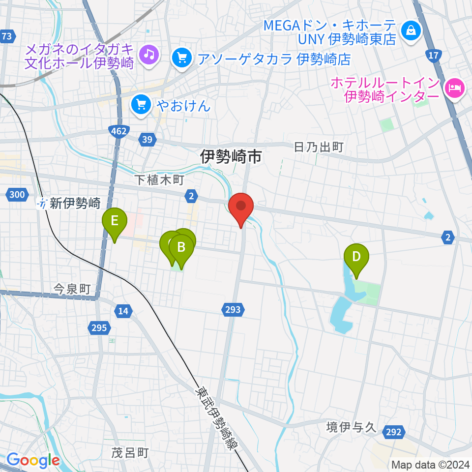 鈴木楽器 伊勢崎支店周辺の駐車場・コインパーキング一覧地図