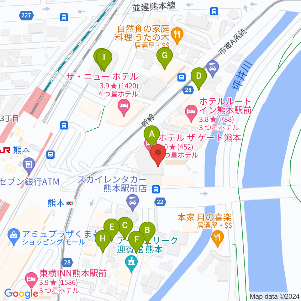 くまもと森都心プラザ周辺の駐車場・コインパーキング一覧地図