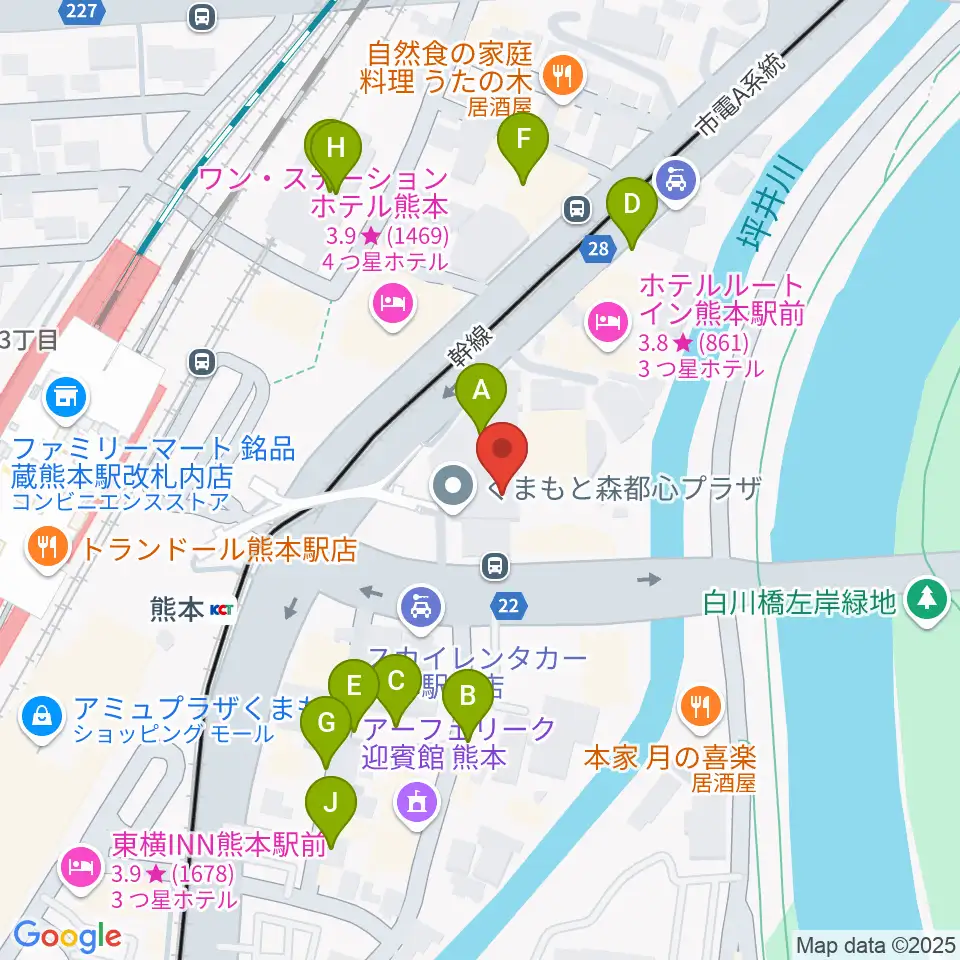 くまもと森都心プラザ周辺の駐車場・コインパーキング一覧地図