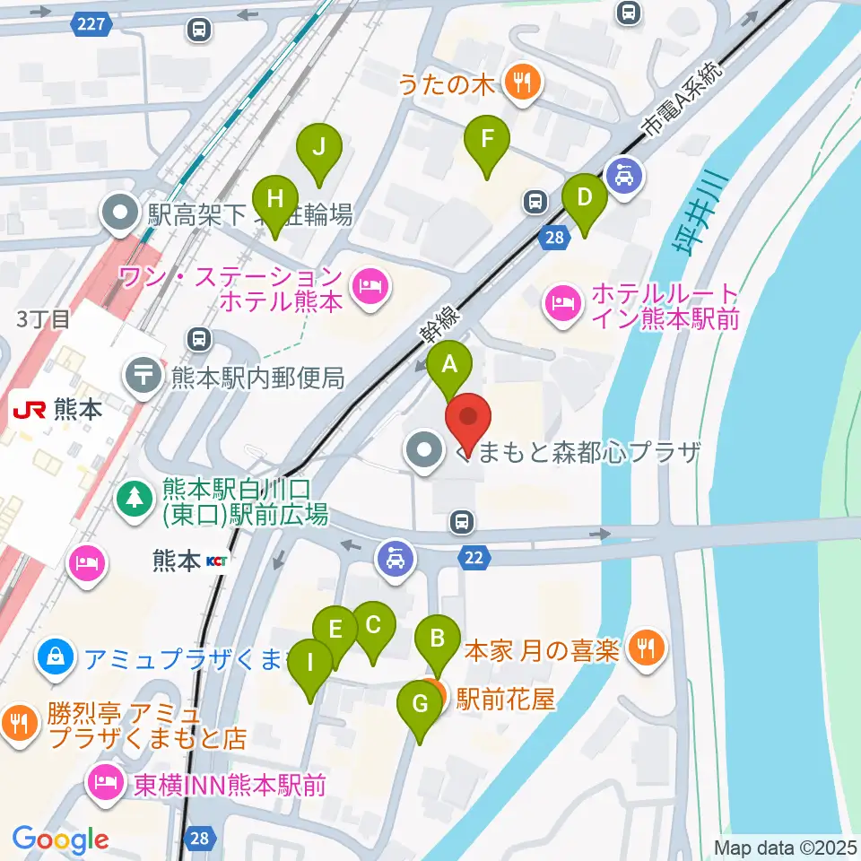 くまもと森都心プラザ周辺の駐車場・コインパーキング一覧地図