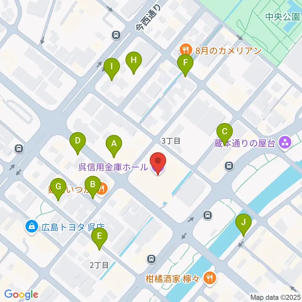 呉信用金庫ホール周辺の駐車場・コインパーキング一覧地図