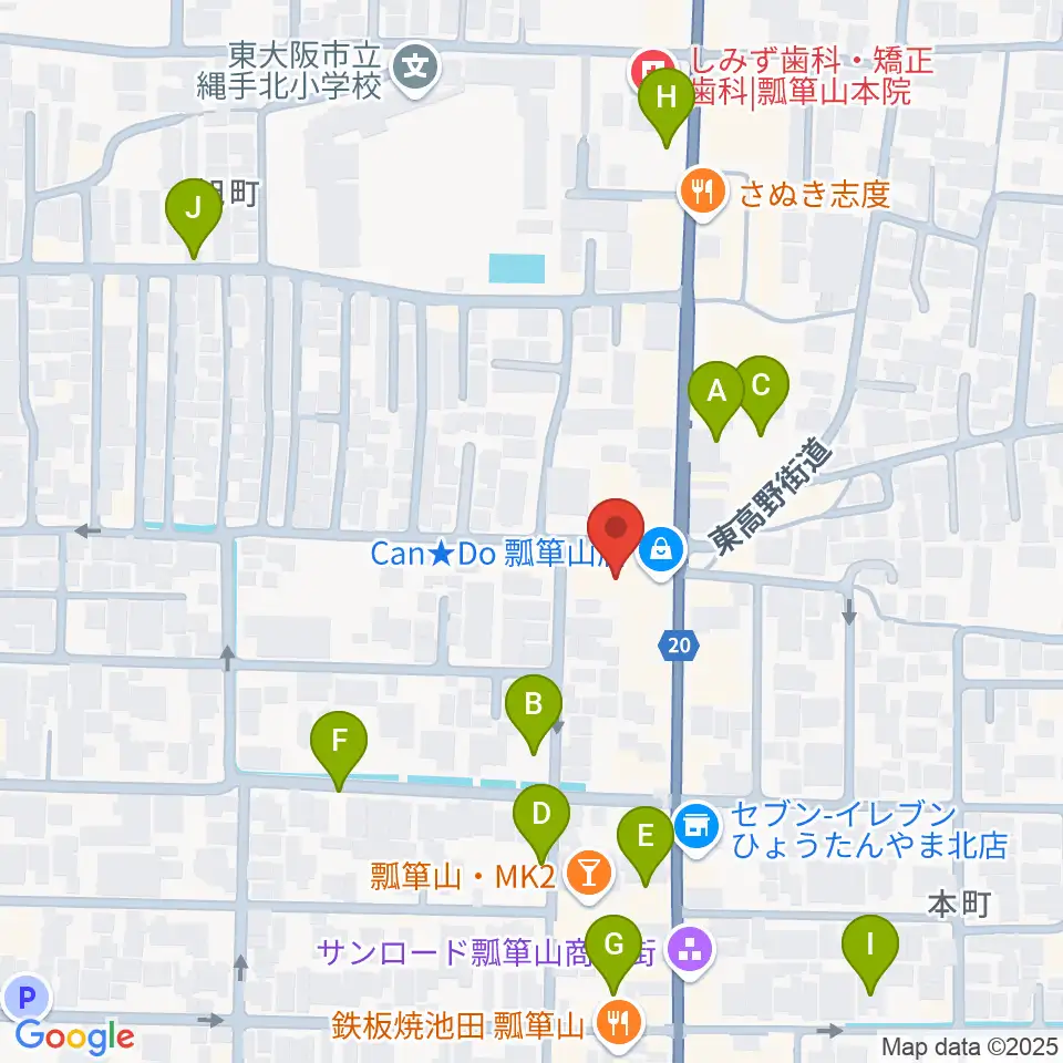 小阪楽器店 瓢箪山センター周辺の駐車場・コインパーキング一覧地図