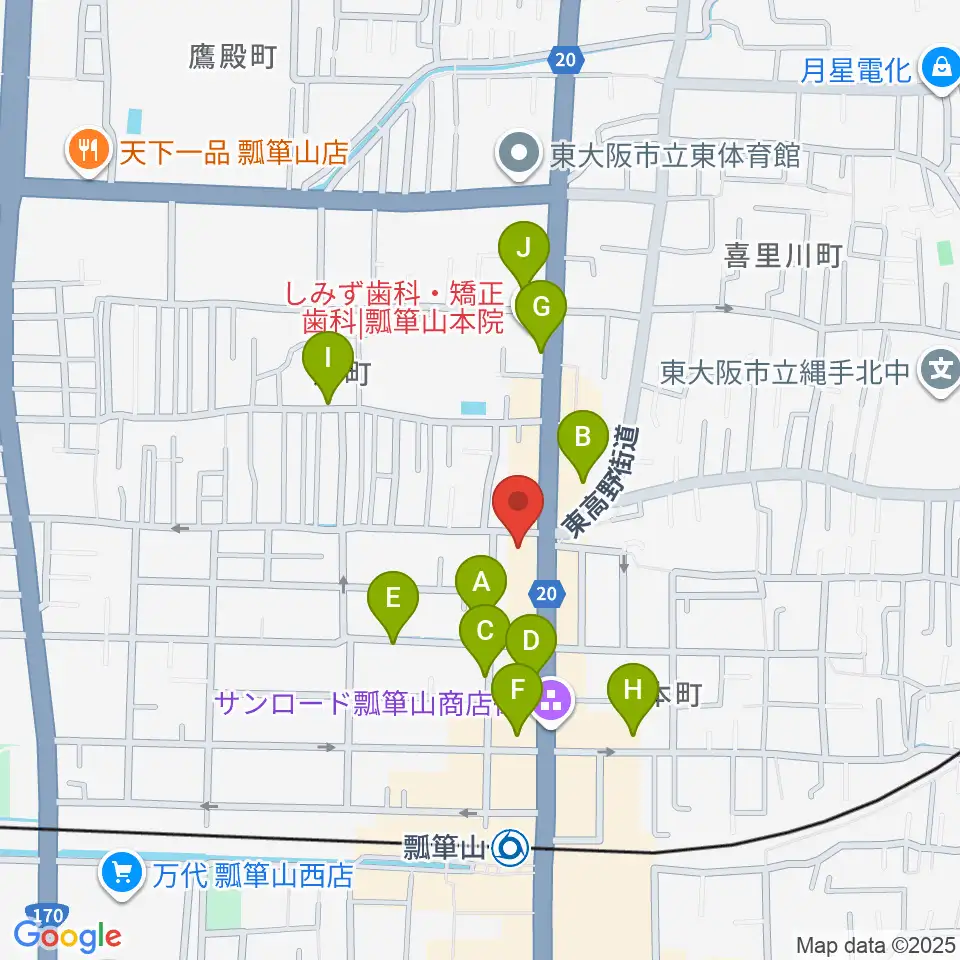 小阪楽器店 瓢箪山センター周辺の駐車場・コインパーキング一覧地図