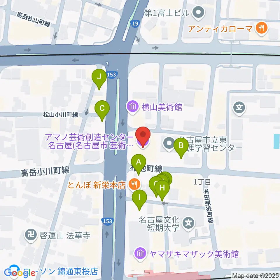アマノ芸術創造センター名古屋周辺の駐車場・コインパーキング一覧地図