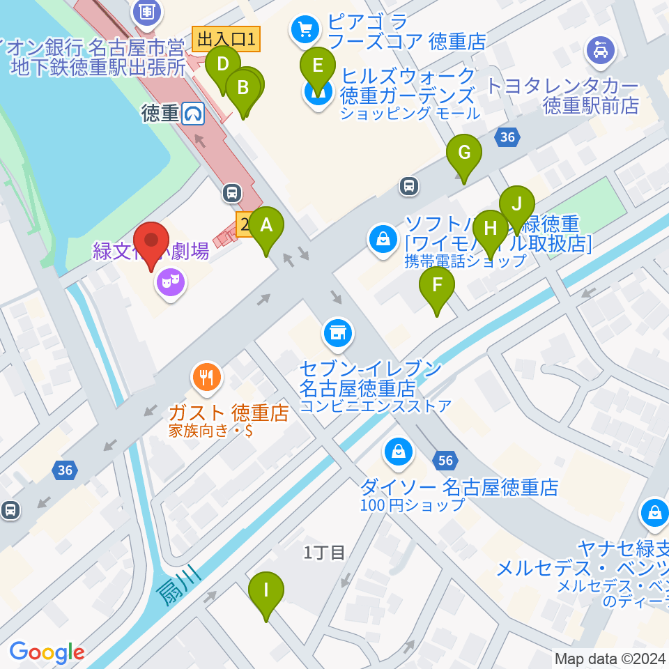 緑文化小劇場周辺の駐車場・コインパーキング一覧地図