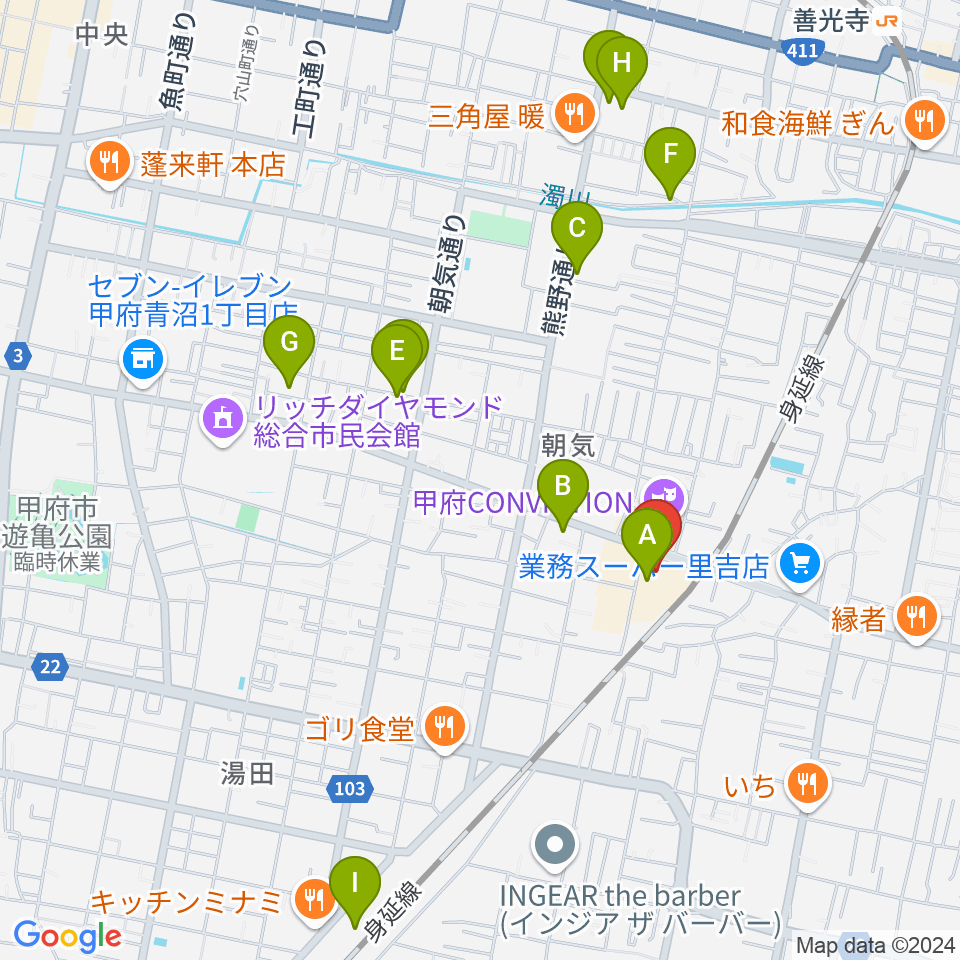 内藤楽器 甲府東センター周辺の駐車場・コインパーキング一覧地図