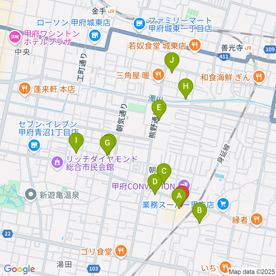 内藤楽器 甲府東センター周辺の駐車場・コインパーキング一覧地図