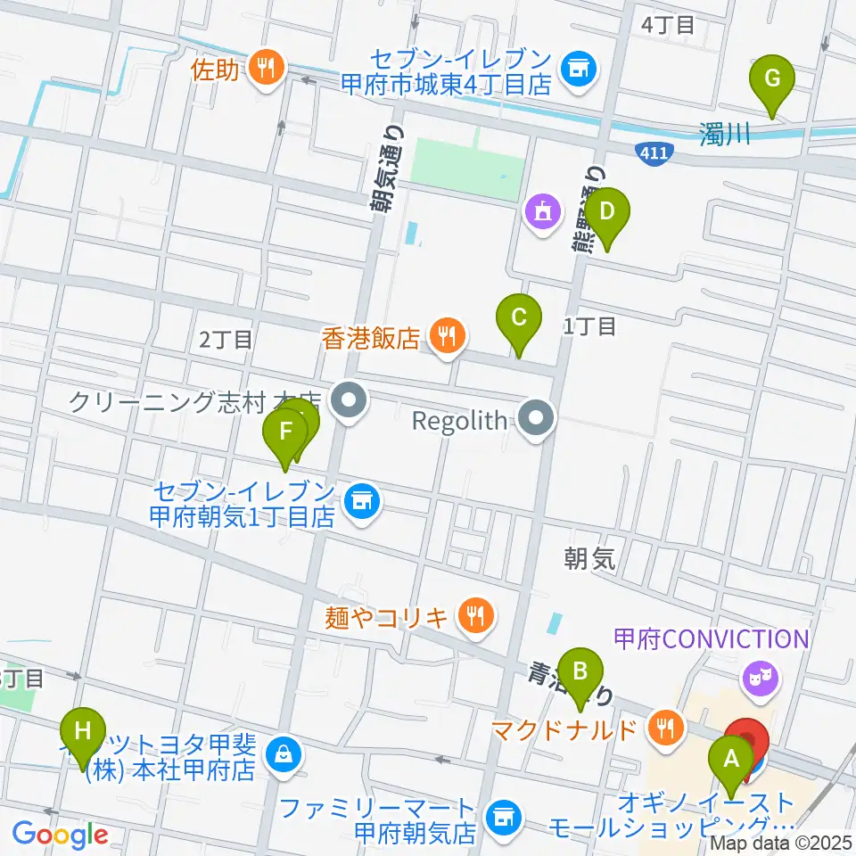 内藤楽器 甲府東センター周辺の駐車場・コインパーキング一覧地図