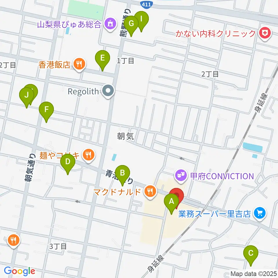 内藤楽器 甲府東センター周辺の駐車場・コインパーキング一覧地図