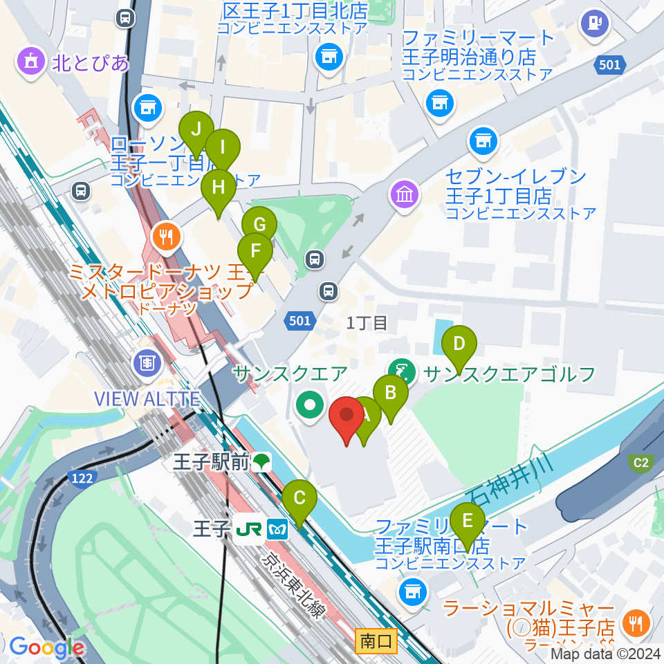 エークラスミュージック 王子センター周辺の駐車場・コインパーキング一覧地図