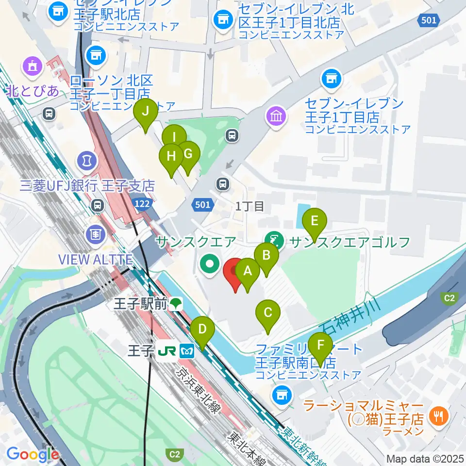 エークラスミュージック 王子センター周辺の駐車場・コインパーキング一覧地図