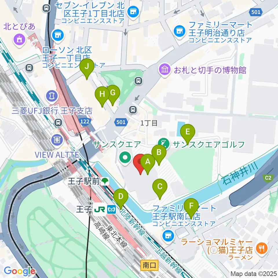 エークラスミュージック 王子センター周辺の駐車場・コインパーキング一覧地図