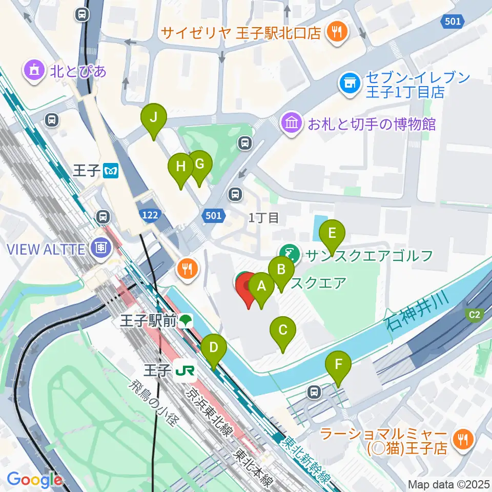 エークラスミュージック 王子センター周辺の駐車場・コインパーキング一覧地図