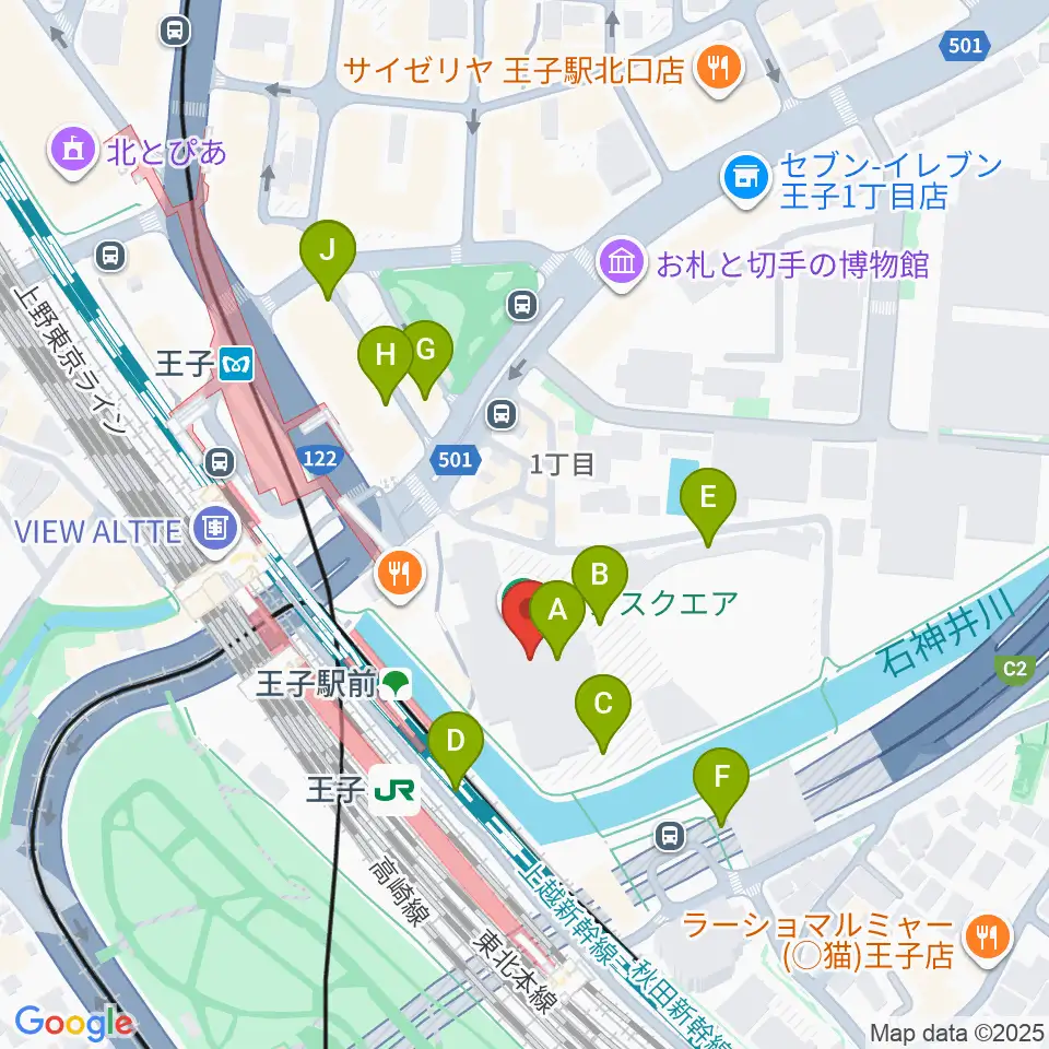 エークラスミュージック 王子センター周辺の駐車場・コインパーキング一覧地図