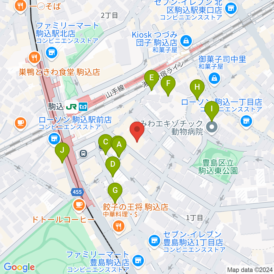 エークラスミュージック 駒込センター周辺の駐車場・コインパーキング一覧地図