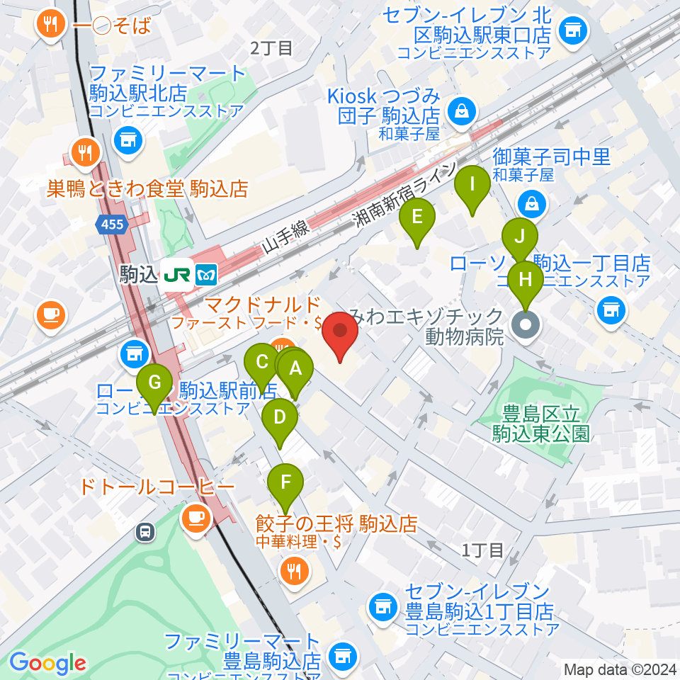 エークラスミュージック 駒込センター周辺の駐車場・コインパーキング一覧地図