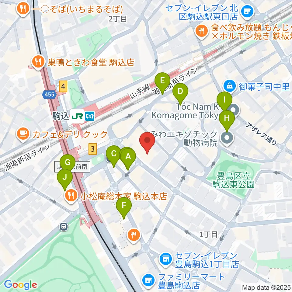エークラスミュージック 駒込センター周辺の駐車場・コインパーキング一覧地図
