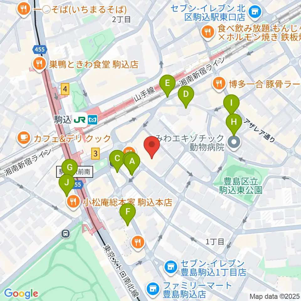 エークラスミュージック 駒込センター周辺の駐車場・コインパーキング一覧地図