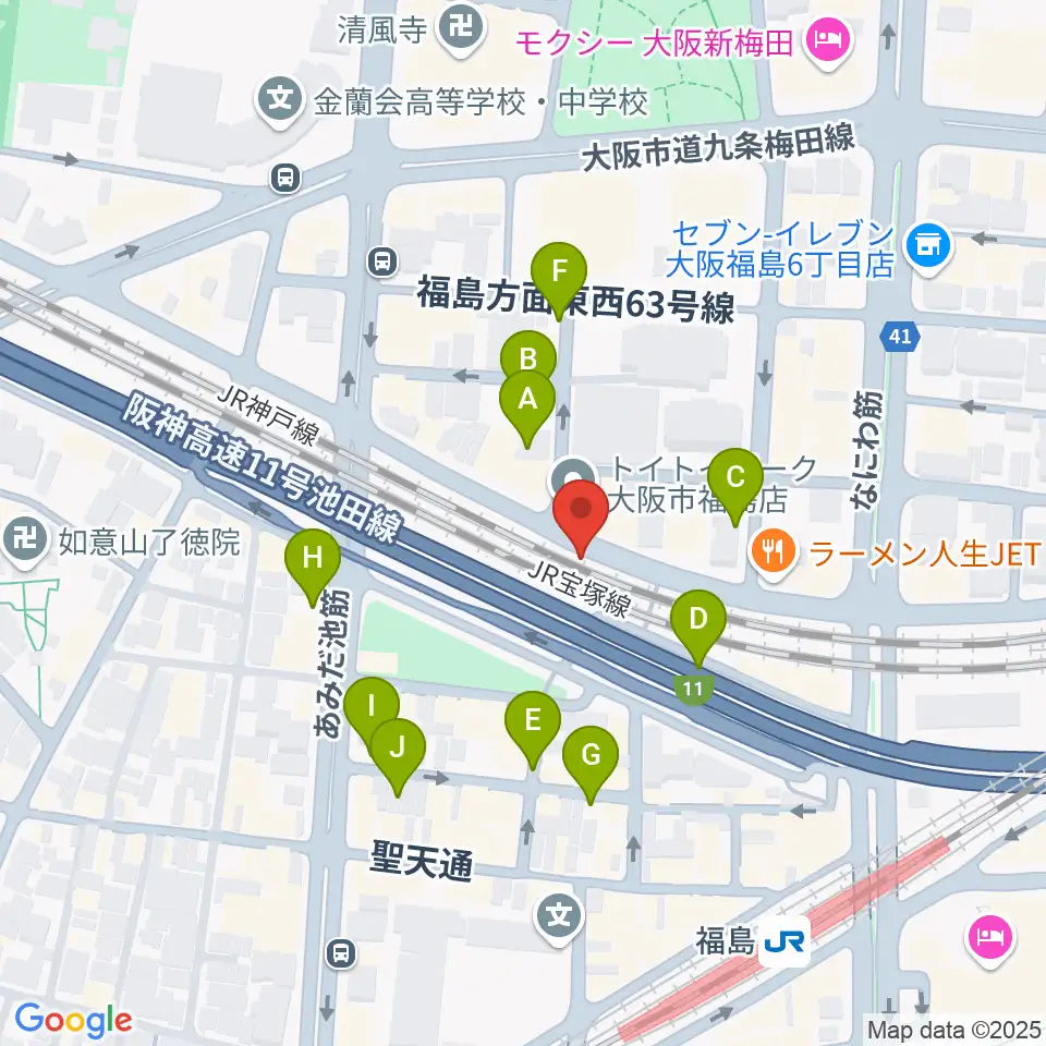 大阪福島セカンドライン周辺の駐車場・コインパーキング一覧地図