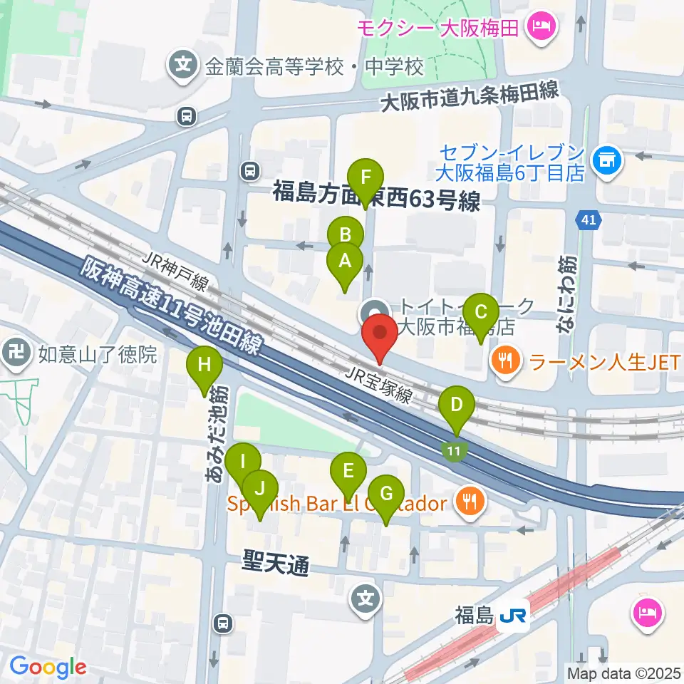 大阪福島セカンドライン周辺の駐車場・コインパーキング一覧地図