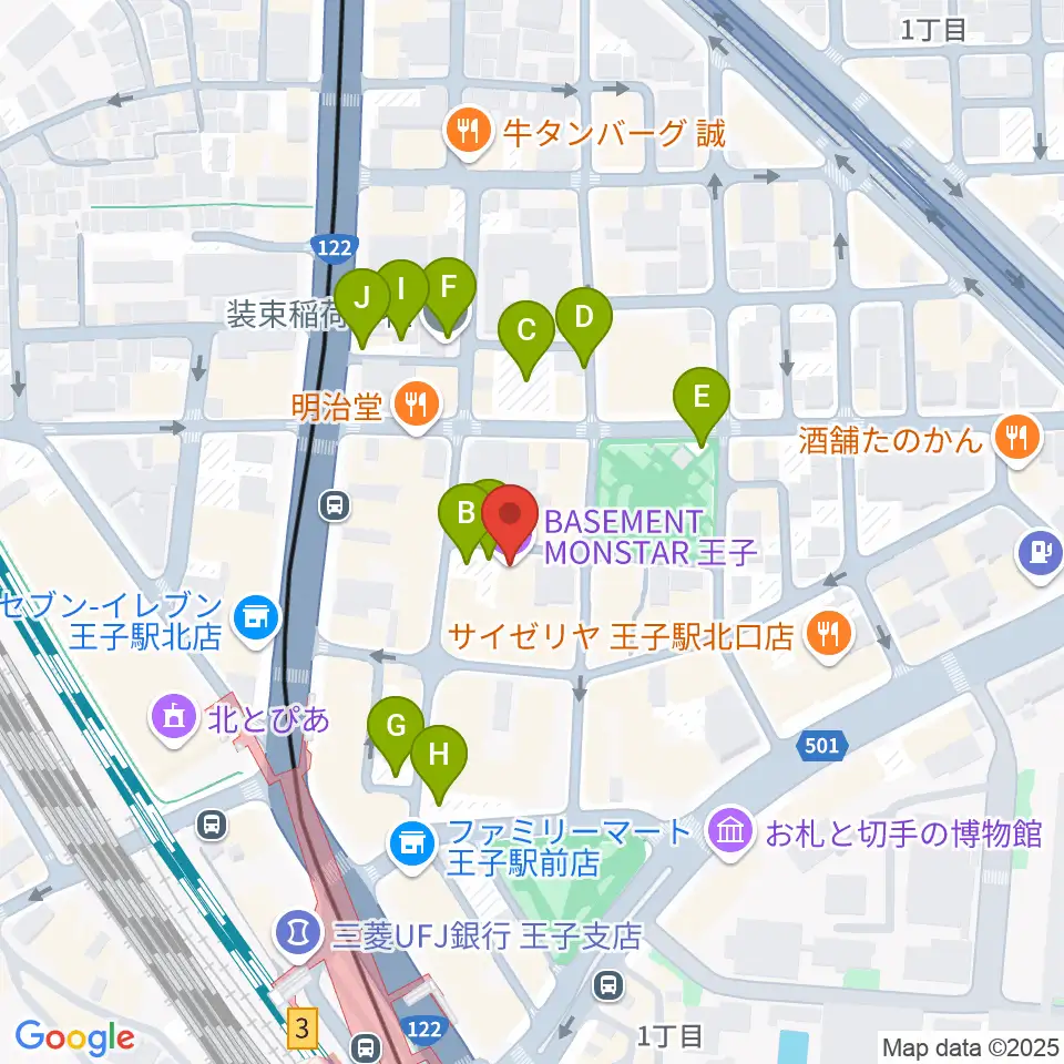 王子ベースメントモンスター周辺の駐車場・コインパーキング一覧地図