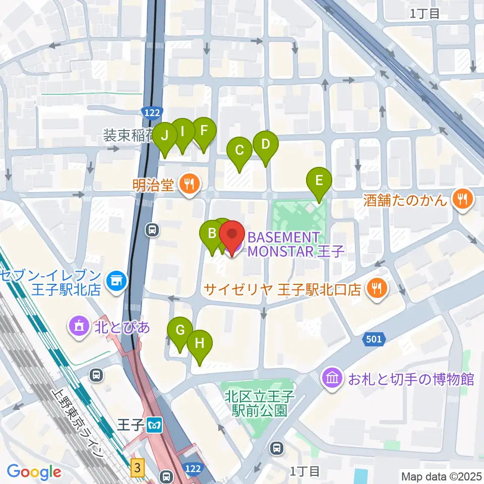 王子ベースメントモンスター周辺の駐車場・コインパーキング一覧地図