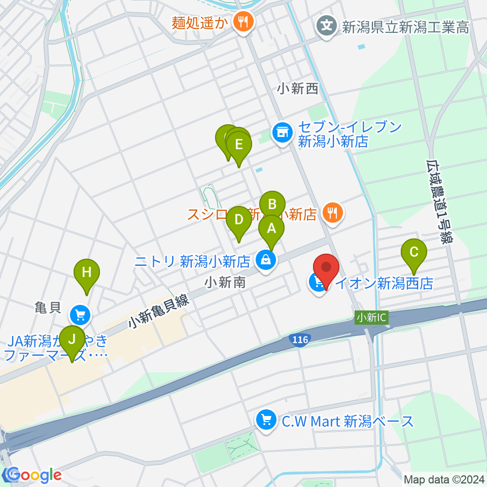 あぽろんイオン新潟西店周辺の駐車場・コインパーキング一覧地図