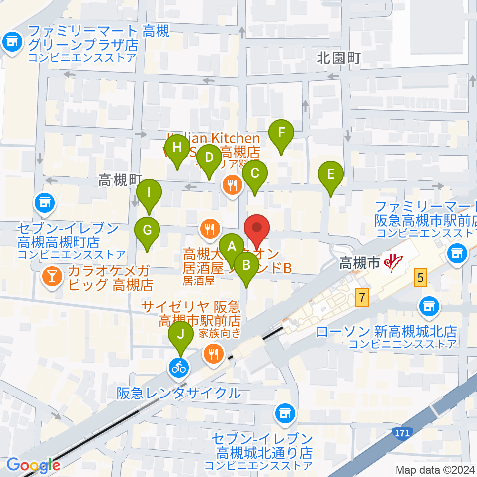 アズイズミュージック高槻店周辺の駐車場・コインパーキング一覧地図