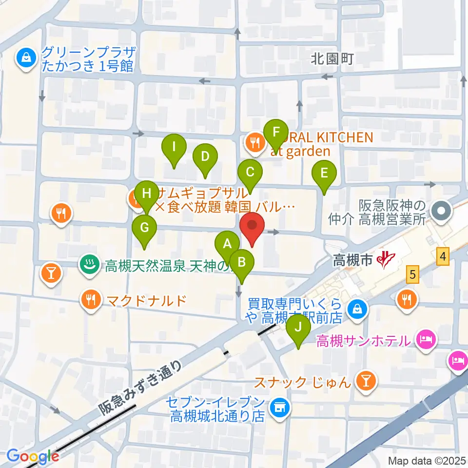 アズイズミュージック高槻店周辺の駐車場・コインパーキング一覧地図