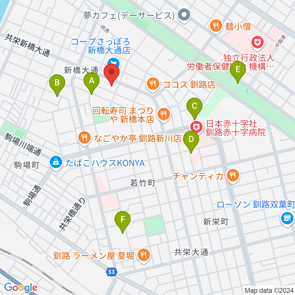 エルム楽器 釧路支店周辺の駐車場・コインパーキング一覧地図