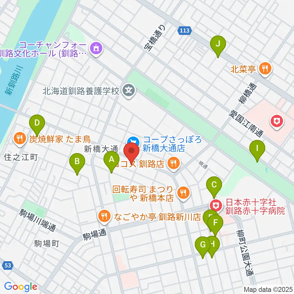 エルム楽器 釧路支店周辺の駐車場・コインパーキング一覧地図