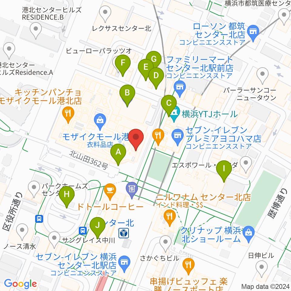 東京音楽学院 モザイクモール港北センター北駅前校周辺の駐車場・コインパーキング一覧地図