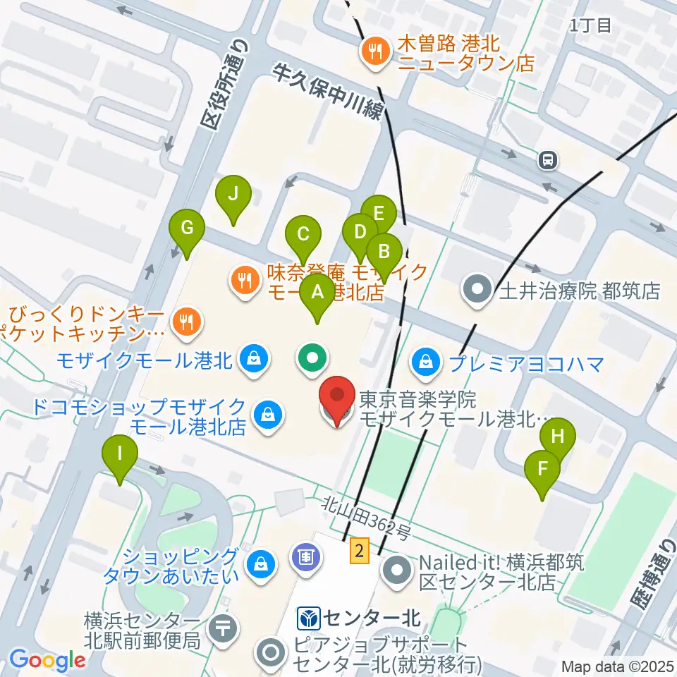 東京音楽学院 モザイクモール港北センター北駅前校周辺の駐車場・コインパーキング一覧地図