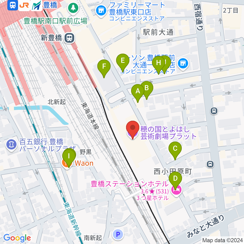 穂の国とよはし芸術劇場プラット周辺の駐車場・コインパーキング一覧地図