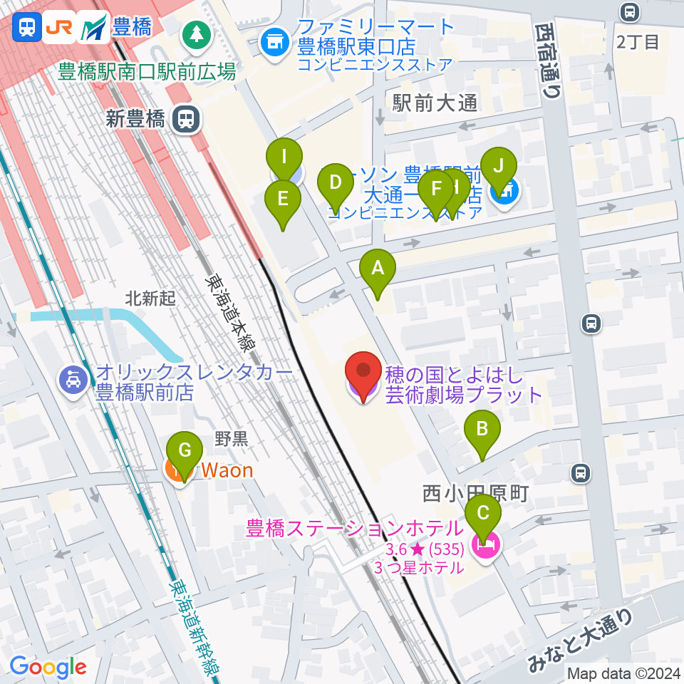 穂の国とよはし芸術劇場プラット周辺の駐車場・コインパーキング一覧地図