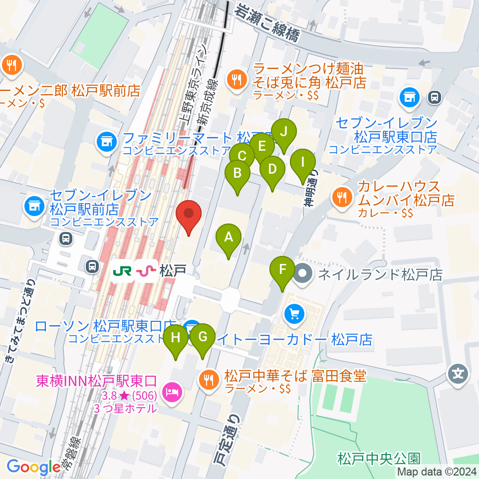 伊藤楽器 松戸店周辺の駐車場・コインパーキング一覧地図