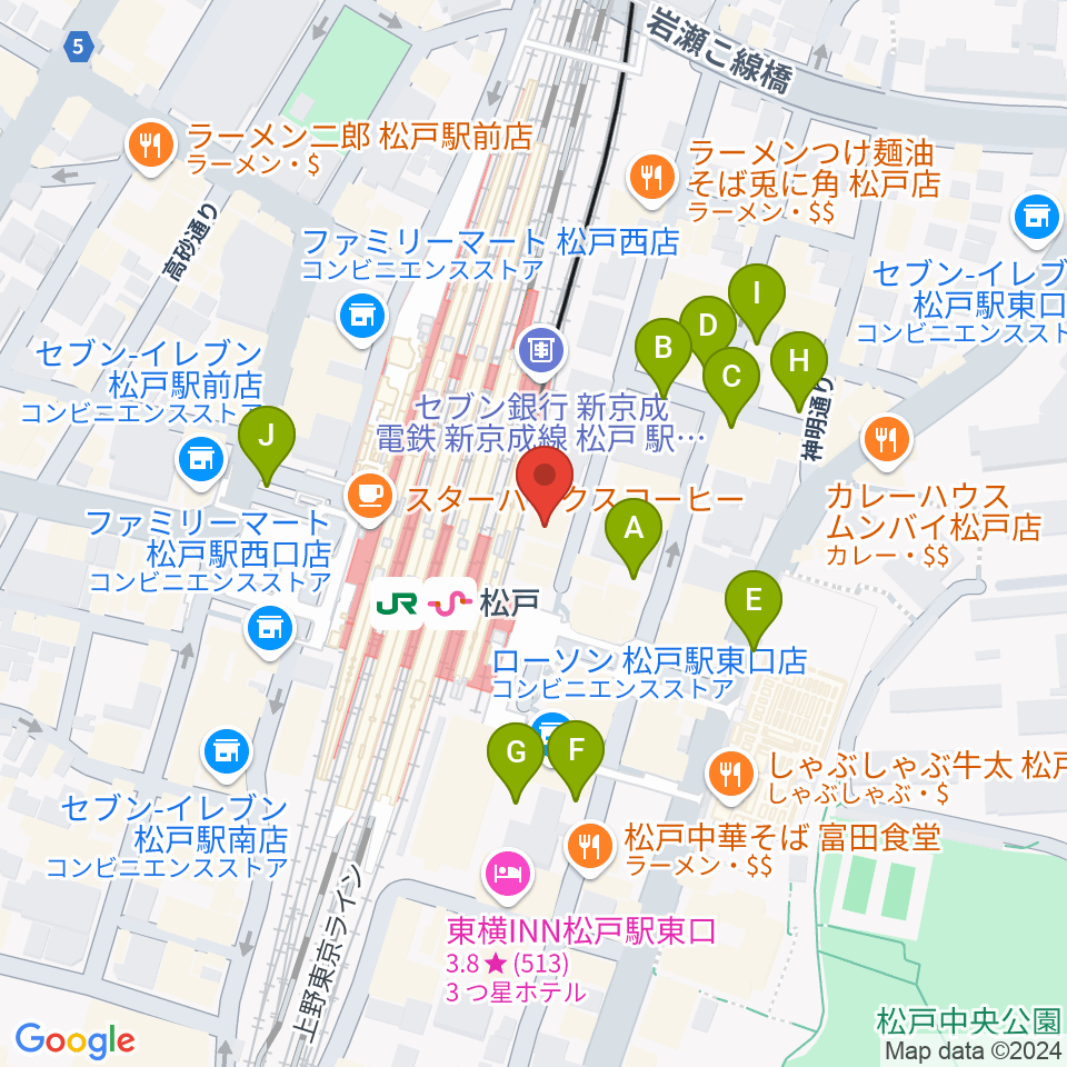 伊藤楽器 松戸店周辺の駐車場・コインパーキング一覧地図