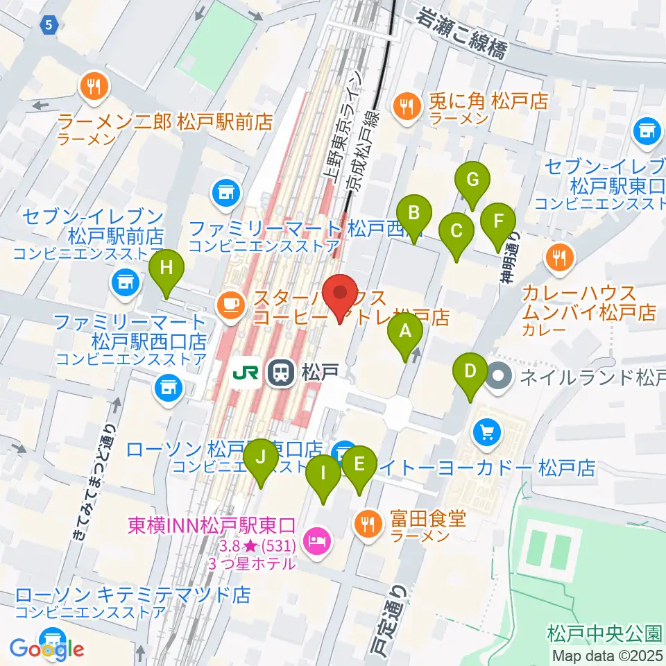 伊藤楽器 松戸店周辺の駐車場・コインパーキング一覧地図