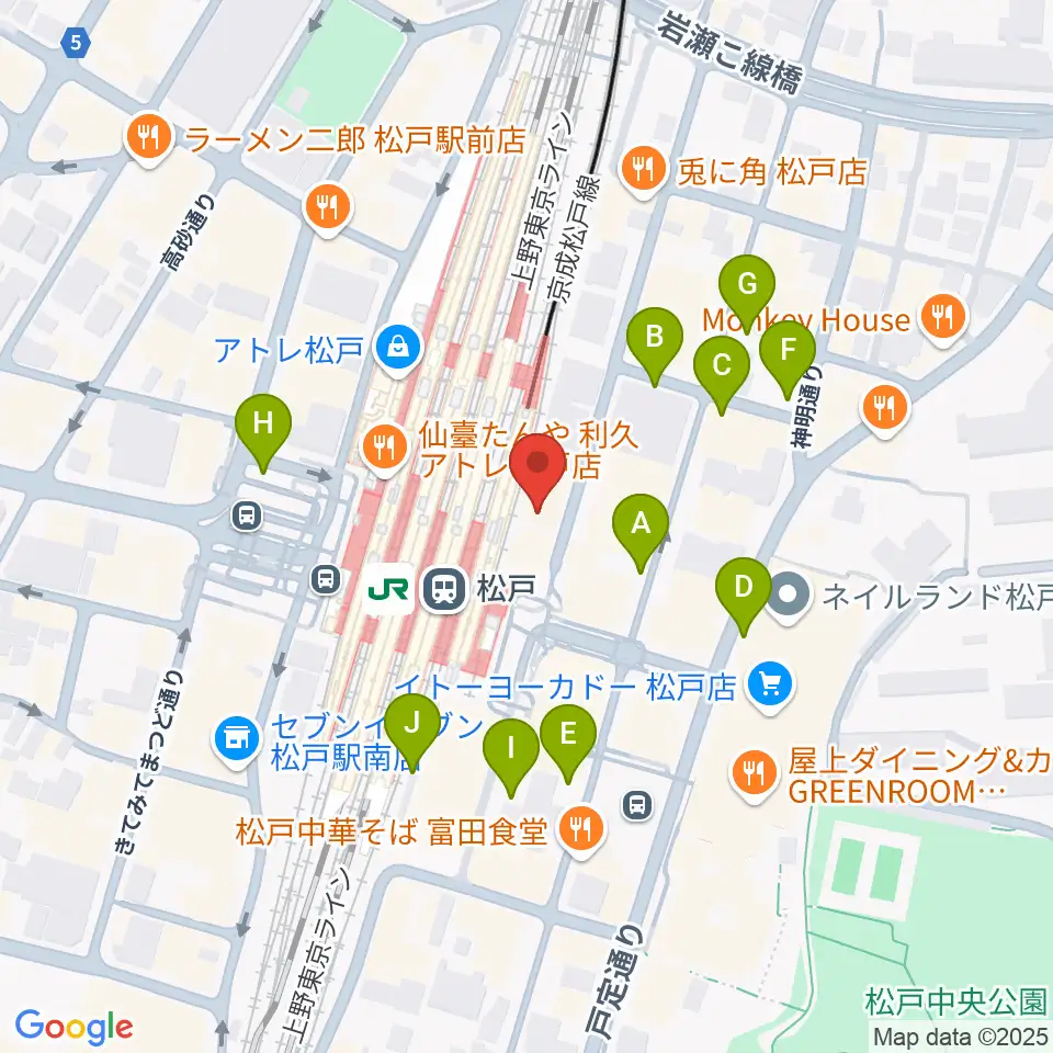伊藤楽器 松戸店周辺の駐車場・コインパーキング一覧地図