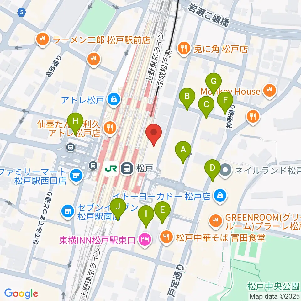 伊藤楽器 松戸店周辺の駐車場・コインパーキング一覧地図