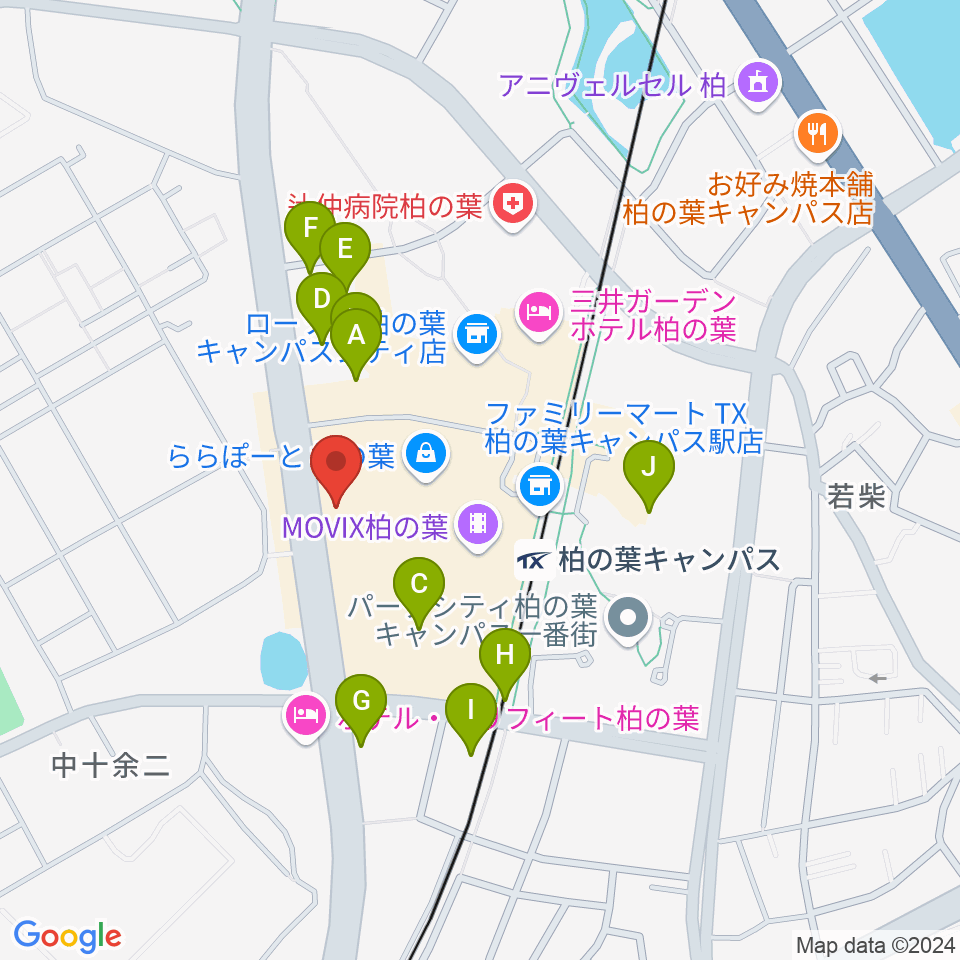 伊藤楽器ららぽーと柏の葉センター周辺の駐車場・コインパーキング一覧地図