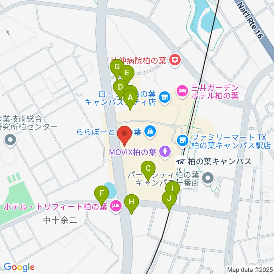 伊藤楽器ららぽーと柏の葉センター周辺の駐車場・コインパーキング一覧地図