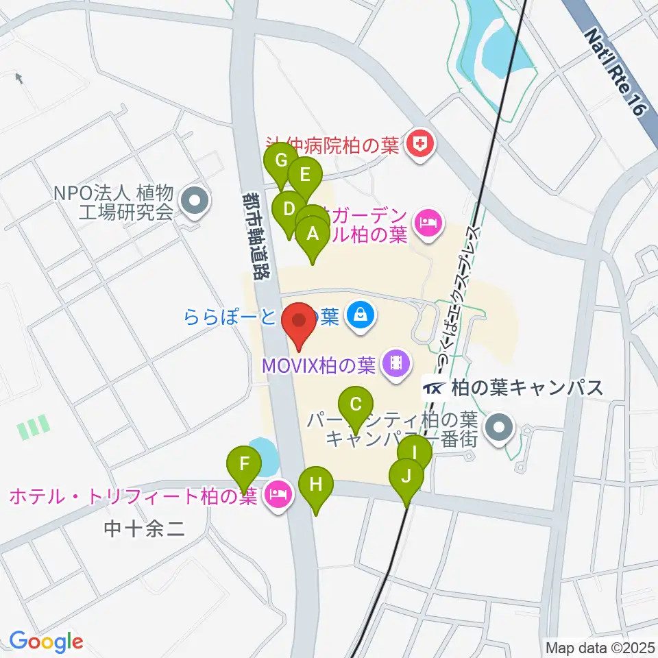 伊藤楽器ららぽーと柏の葉センター周辺の駐車場・コインパーキング一覧地図