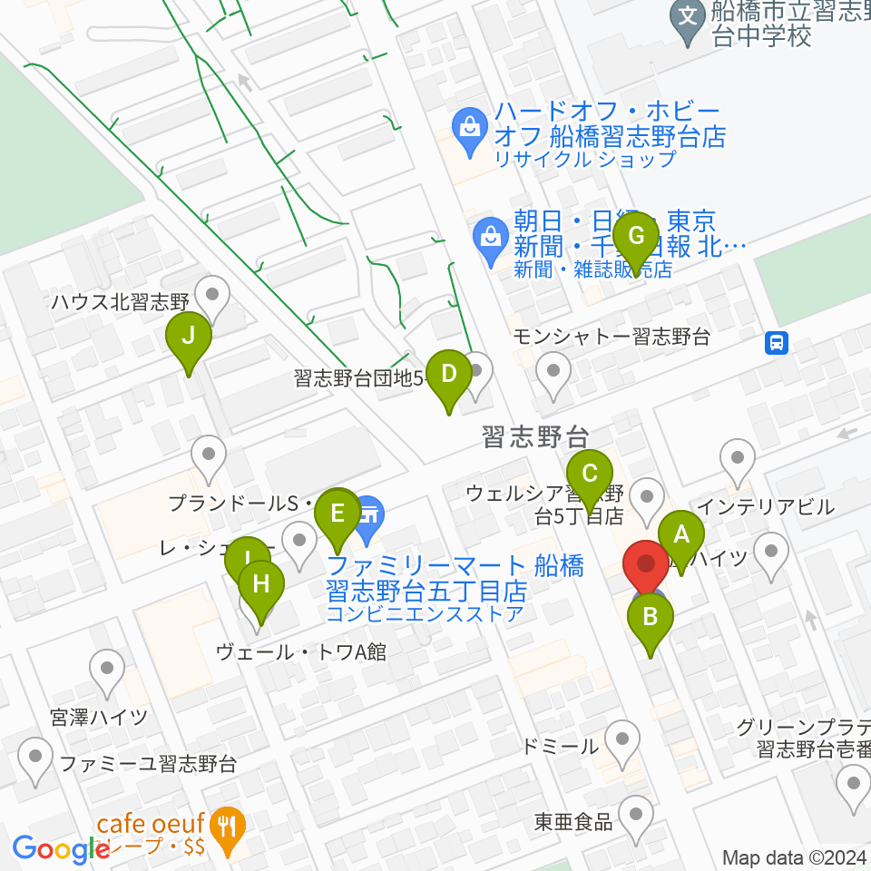 伊藤楽器 ピアノシティ北習志野周辺の駐車場・コインパーキング一覧地図